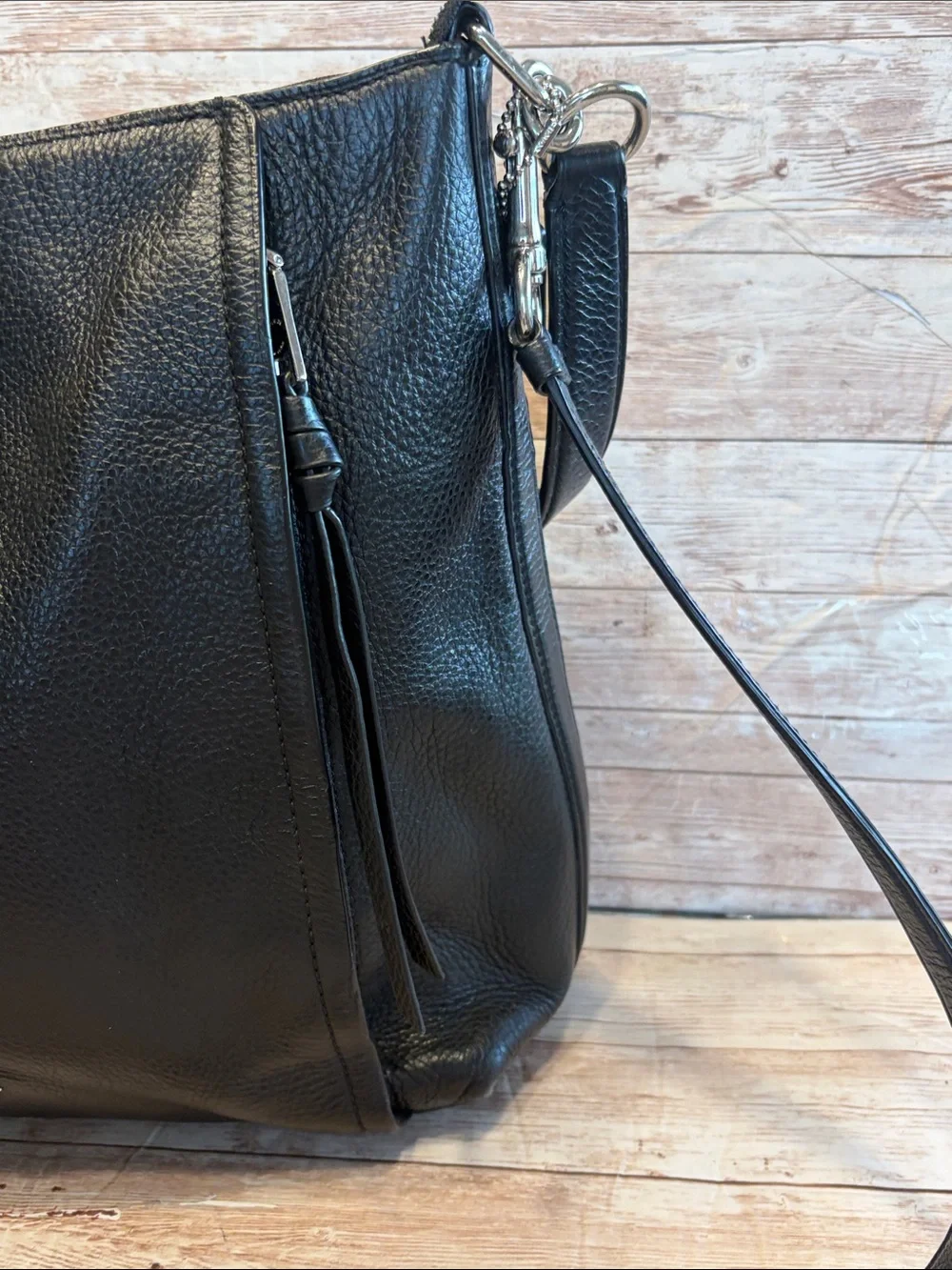 Coach Black Pebbled Leather Hobo Shoulder Bag with Silver Hardware